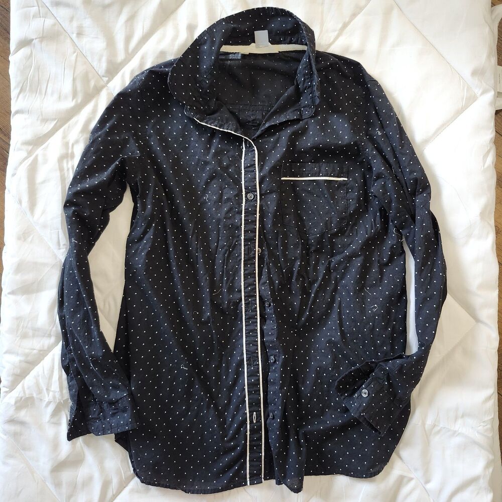Old Navy 100% Cotton Black/White Polka Dot Button Up Tunic Shirt Size L